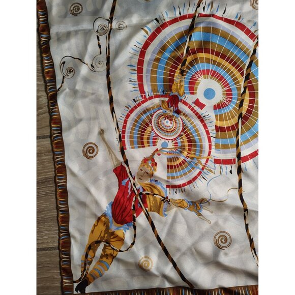 Pineda Covalin Silk Scarf Rolled Edge, Mexican Indigenous Acrobat Art to Wear - Picture 1 of 6